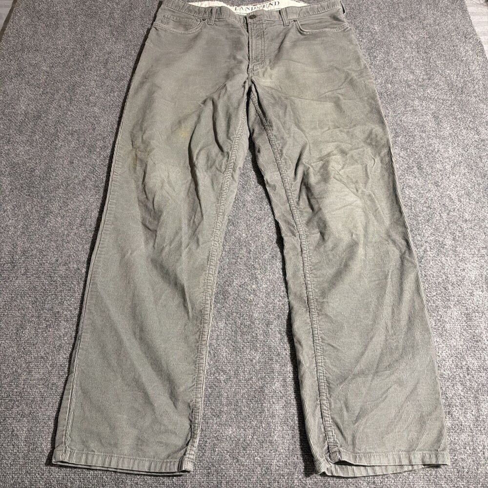 Lands' End Corduroy Pants Mens 38 Gray Traditional Fit Straight Leg 5 Pocket